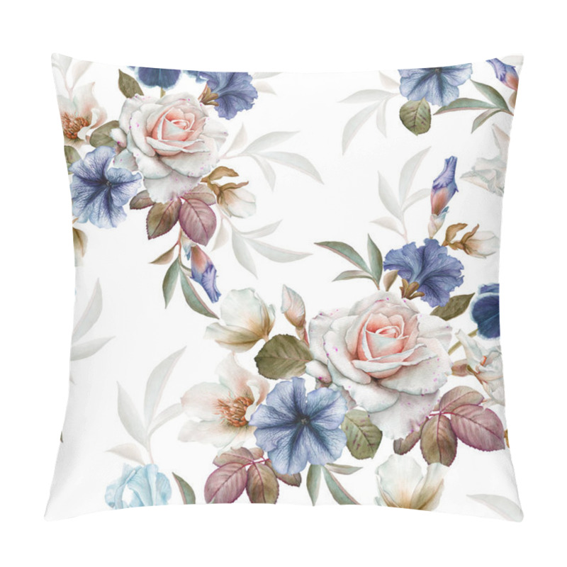 Personality  Floral Seamless Pattern With Petunias, Hellebore,roses And Irises Pillow Covers