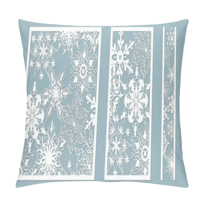 Personality  Ornamental Panels With Snowflake Pattern. Laser Cut Decorative Lace Borders Patterns. Set Of Bookmarks Templates. Image Suitable For Laser Cutting, Plotter Cutting Or Printing. Serigraphy Pillow Covers