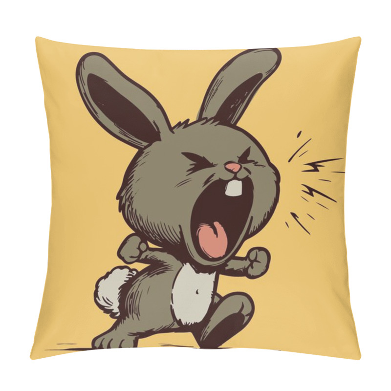 Personality  Vector Of A Small Angry Bunny Screaming With His Mouth Open. Cute Rabbit Cartoon Character Being Upset Pillow Covers