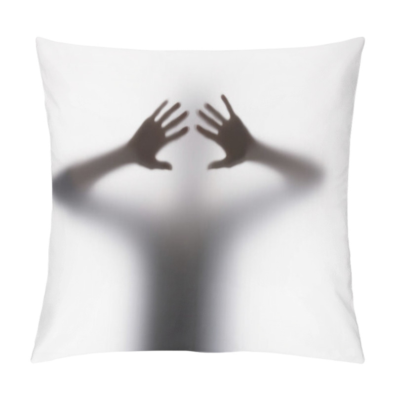 Personality  Blurry Silhouette Of Person Touching Glass With Hands Pillow Covers