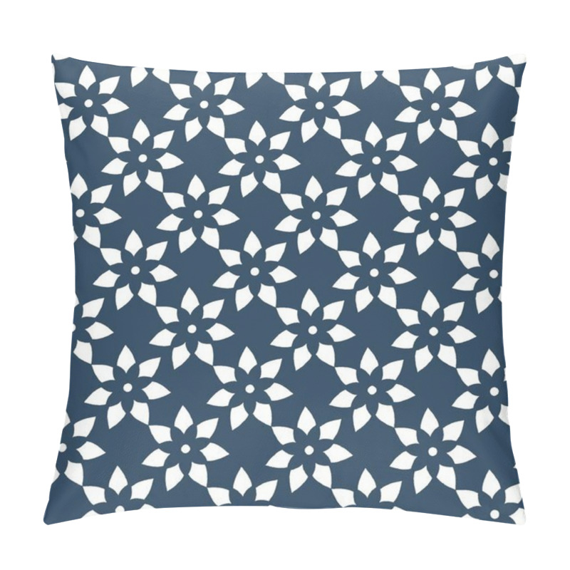 Personality  Floral Pattern With Geometric Petal Shapes In Dark Blue And White For Textile And Wallpaper Design. Illustration. Fashionable Print Pillow Covers