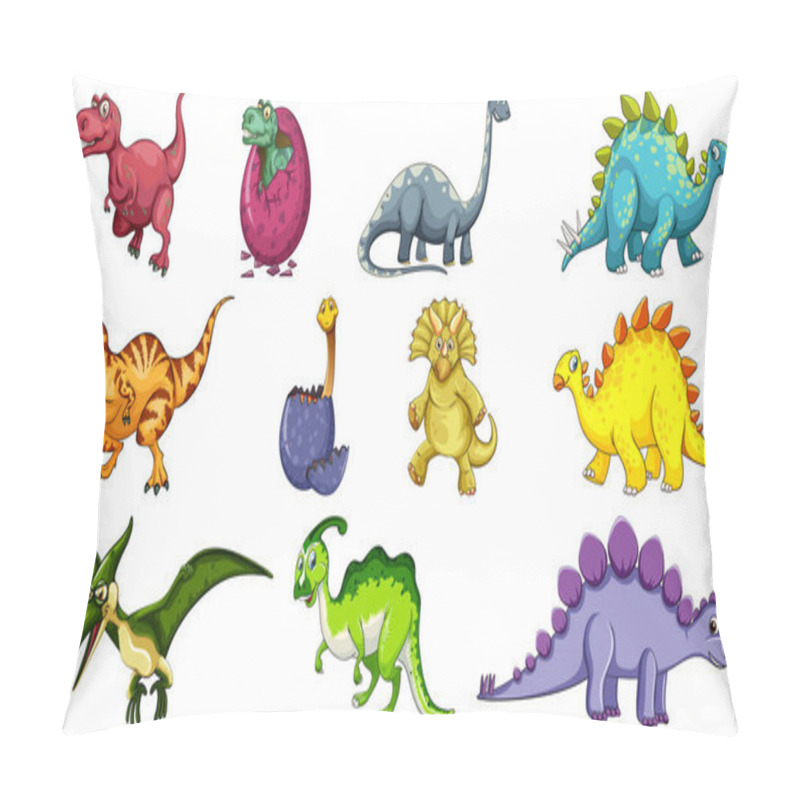 Personality  Different Dinosaurs Cartoon Character And Fantasy Dragons Isolated Illustration Pillow Covers