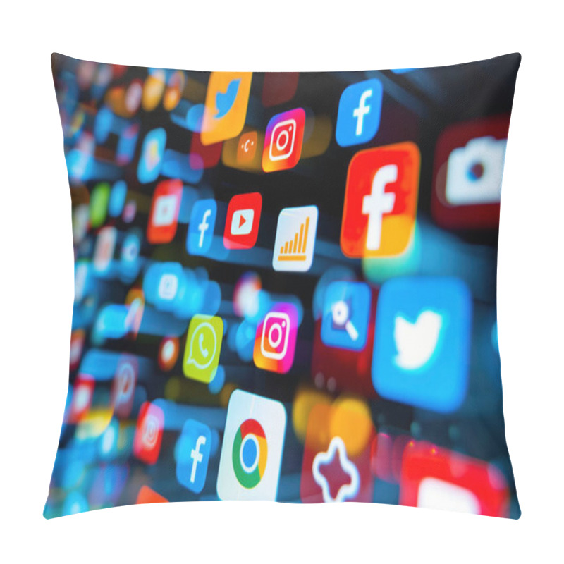 Personality  Madrid, Spain - February 12, 2024: Array Of Social Media Icons In Vivid Colors  Advertising Pillow Covers