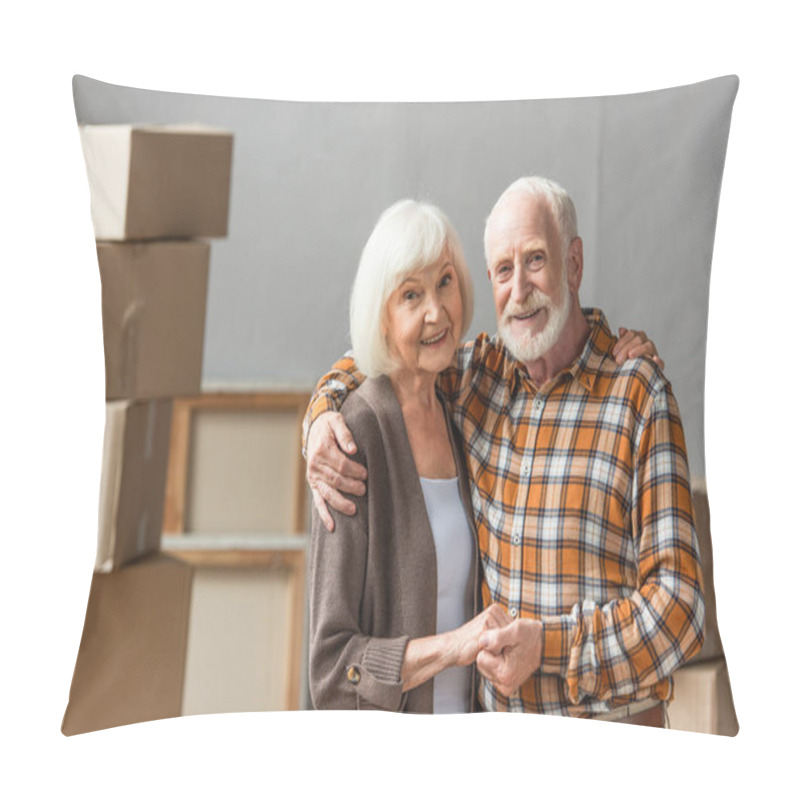 Personality  Senior Couple Embracing And Holding Hands In New House, Moving Concept Pillow Covers