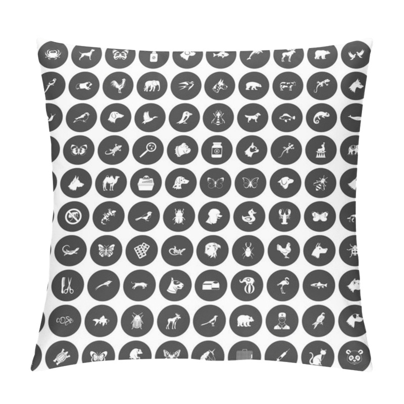 Personality  100 Animals Icons Set Black Circle Pillow Covers