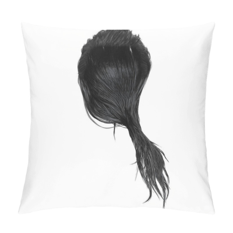 Personality  Black Long Wet Hair On Isolated White Background, 3D Render, 3D Illustration Pillow Covers