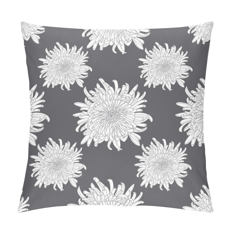 Personality  Seamless Chrysanthemum Floral Pattern In Monochrome Style, Featuring Detailed Hand-drawn Flowers On A Dark Background. Ideal For Fabric, Wallpaper, Packaging, Stationery, Textiles. Pillow Covers