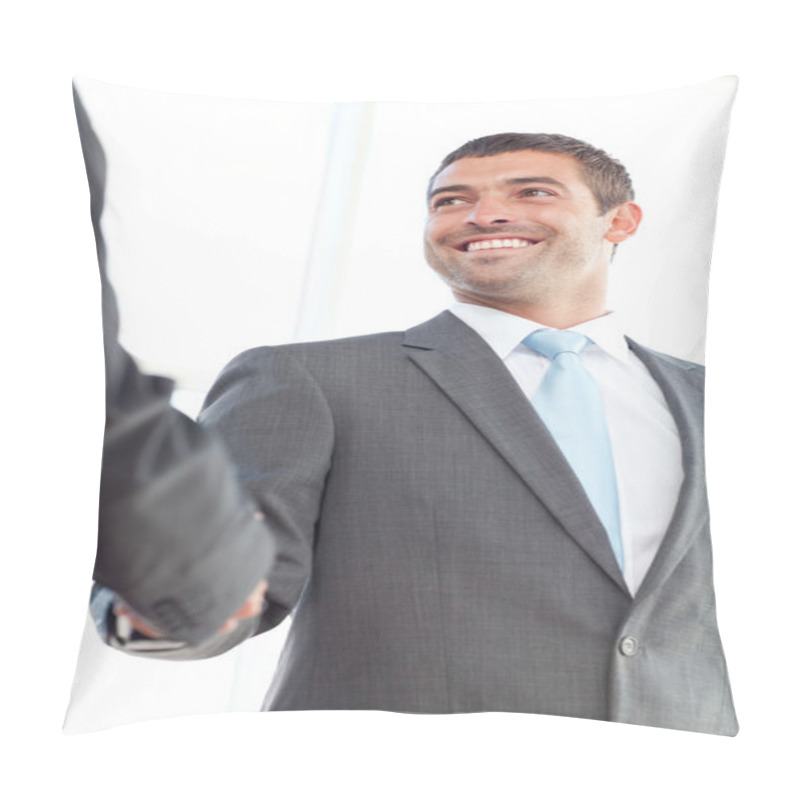 Personality  Happy Businessmen Shaking Hands Standing In The Office Pillow Covers