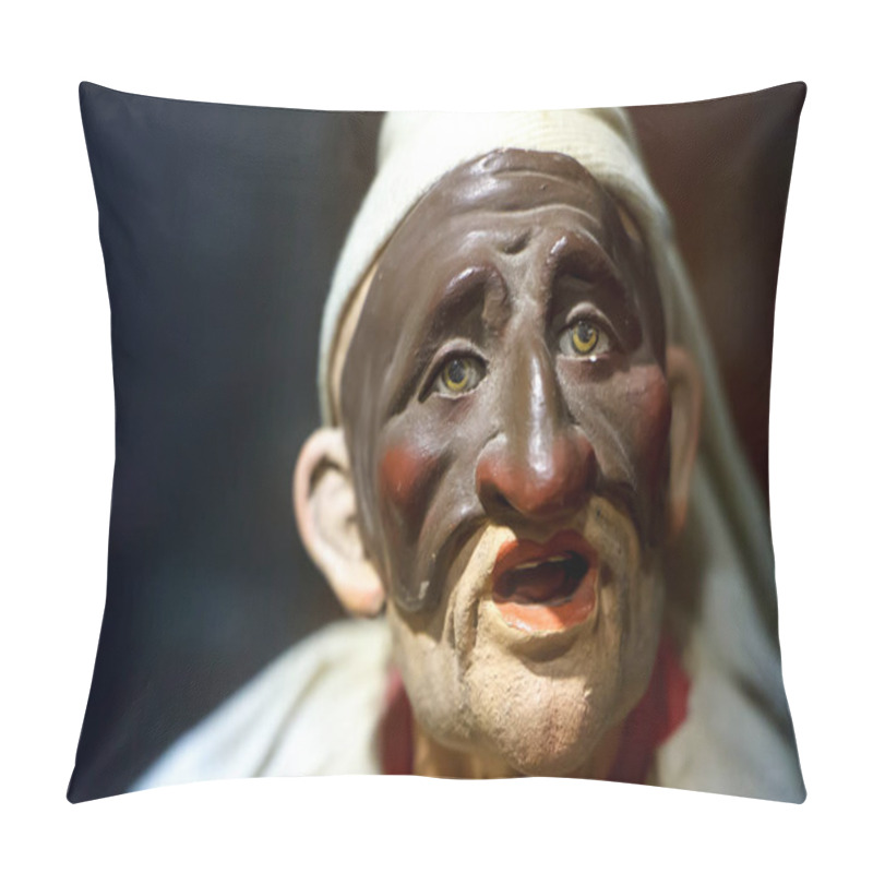 Personality  Close-up of the statue of Pulcinello head, Naples symbol, joker and clown pillow covers