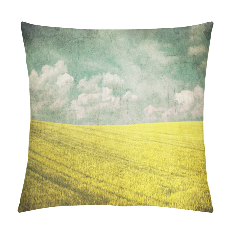 Personality  Grunge Image Of Green Field And Blue Sky Pillow Covers