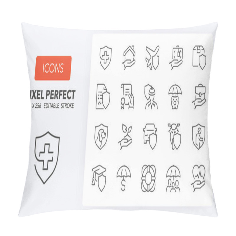 Personality  Insurance And Protection Concepts Thin Line Icon Set. Outline Symbol Collection. Editable Vector Stroke. 256x256 Pixel Perfect Scalable To 128px, 64px... Pillow Covers