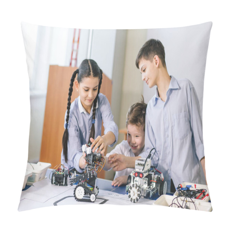 Personality  Two Children, Brother With Sister Enaging In Their Hobby-constructing Robot Toys Pillow Covers