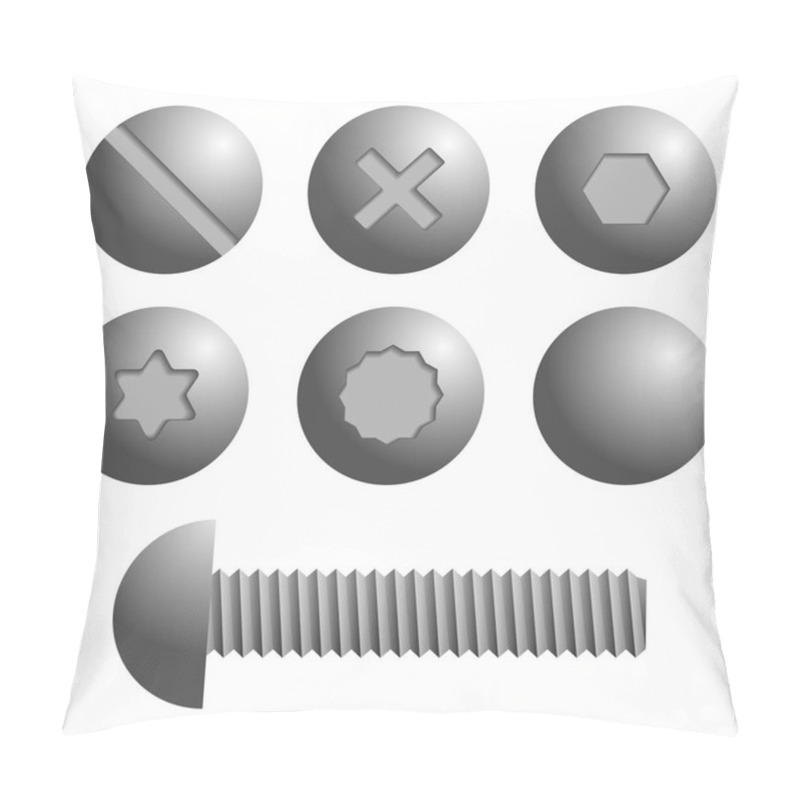 Personality  Set Of Metal Screws, Bolts Icons. Pillow Covers