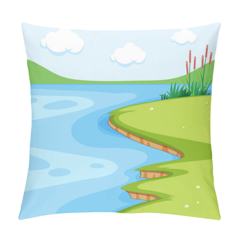 Personality  Empty River With Meadow Scene Illustration Pillow Covers