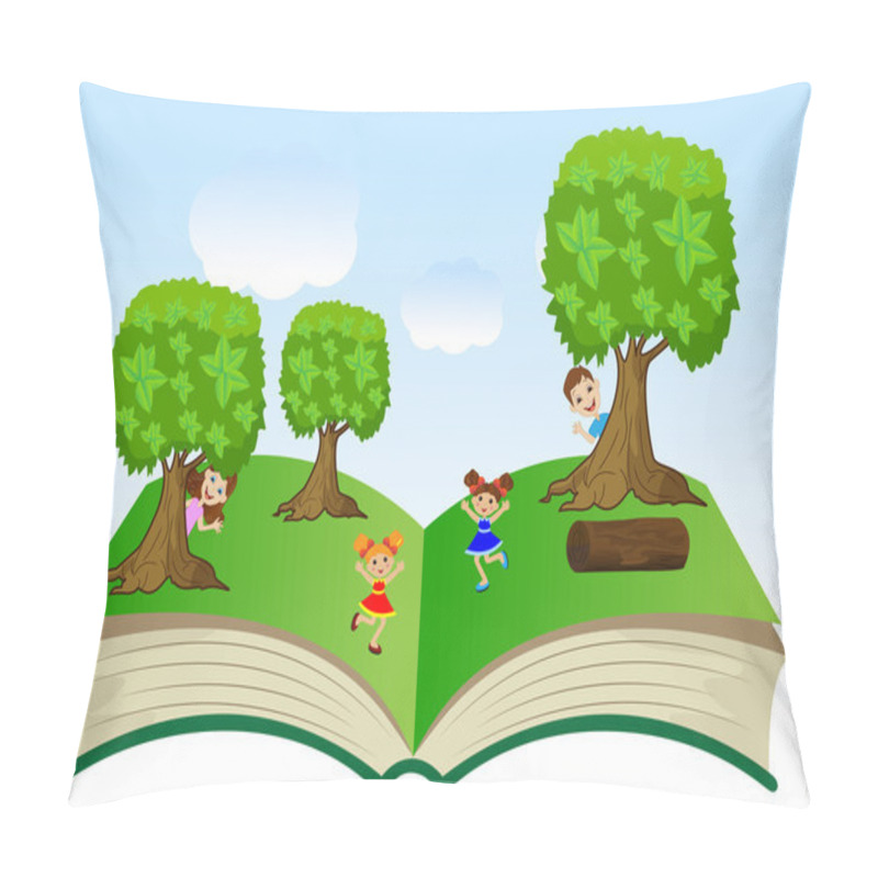 Personality  Open Book With Children And Summer Landscape Pillow Covers