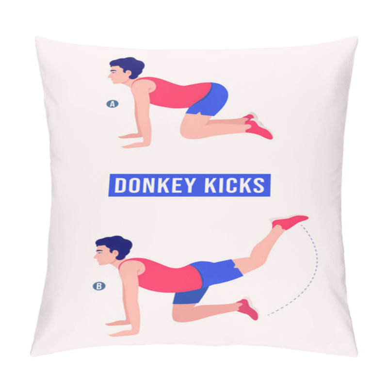 Personality  Men Doing Donkey Kicks Exercise, Men Workout Fitness, Aerobic And Exercises. Vector Illustration. Pillow Covers