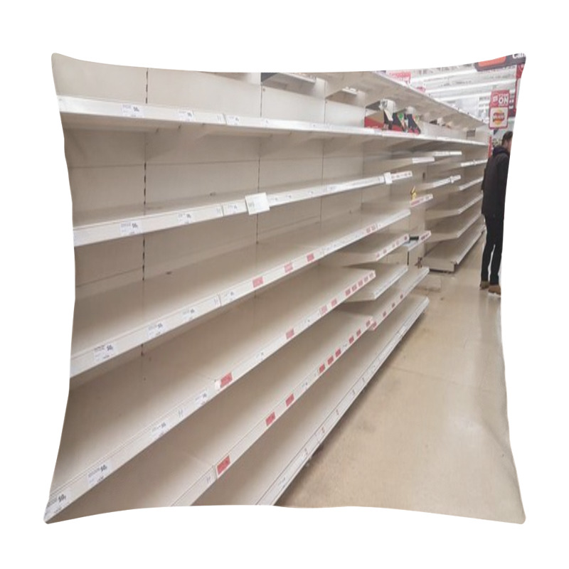 Personality  LONDON, UNITED KINGDOM - Mar 18, 2020: Empty Shelves In Food Supermarket At Sainburys In London Following To Covid-19 Corona Virus Panic. Pillow Covers