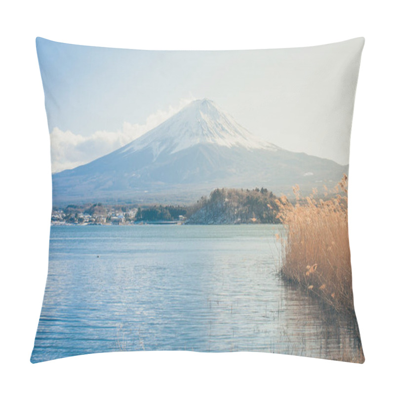 Personality  Beautiful Landscape View Of Fuji Mountain Or Mt.Fuji Covered With White Snow In Winter Seasonal At Kawaguchiko Lake, Japan. Pillow Covers