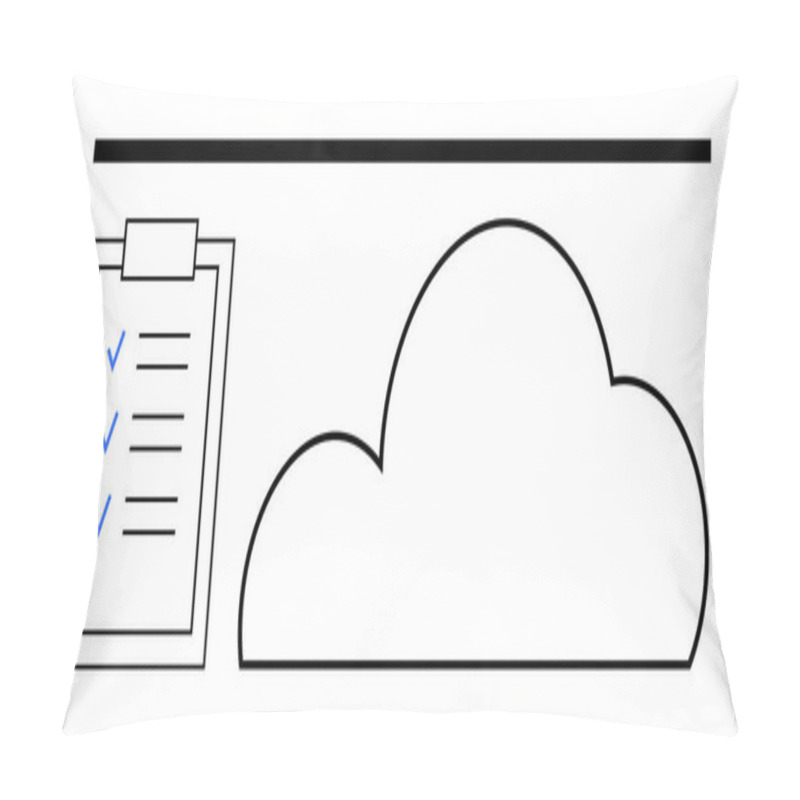 Personality  Cloud With A Checklist Containing Blue Checkmarks And A Horizontal Progress Line Above. Ideal For Data Management, Cloud Services, Productivity, Task Tracking, Digital Storage, Organization Pillow Covers