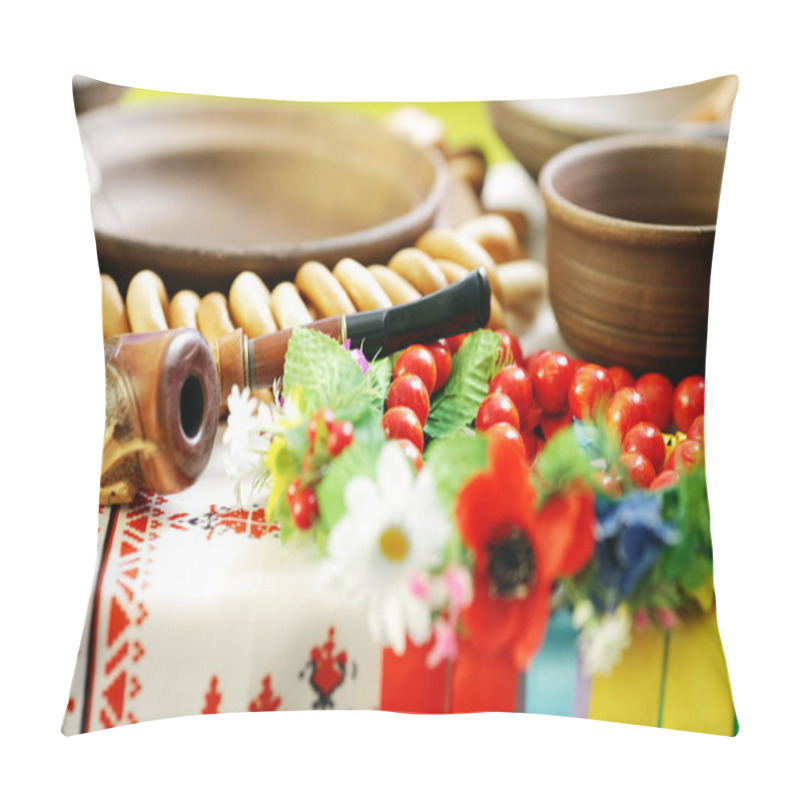 Personality  Ukrainian Utensils Put On The Table In Traditional Style Pillow Covers