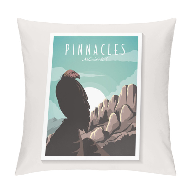 Personality  Condor In Pinnacles National Park Poster Design Illustration, Condor On The Peak Poster. Pillow Covers