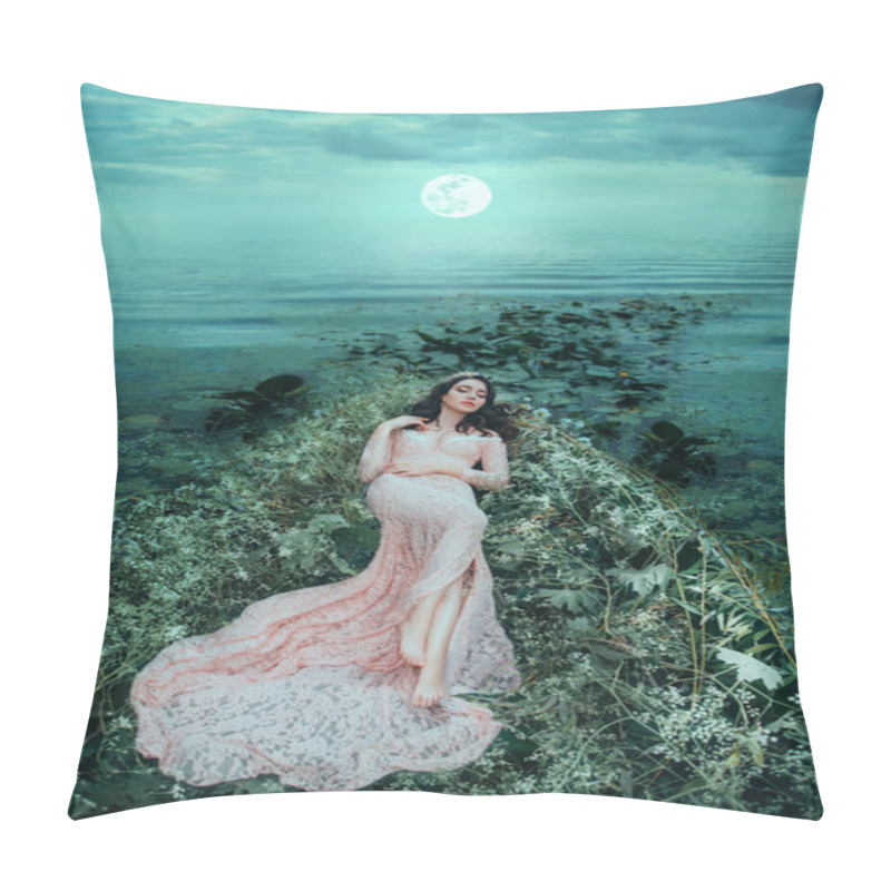 Personality  A Pretty Woman Lies In A Boat That Is Decorated With White Flowers, Herbs Willow Pillow Covers