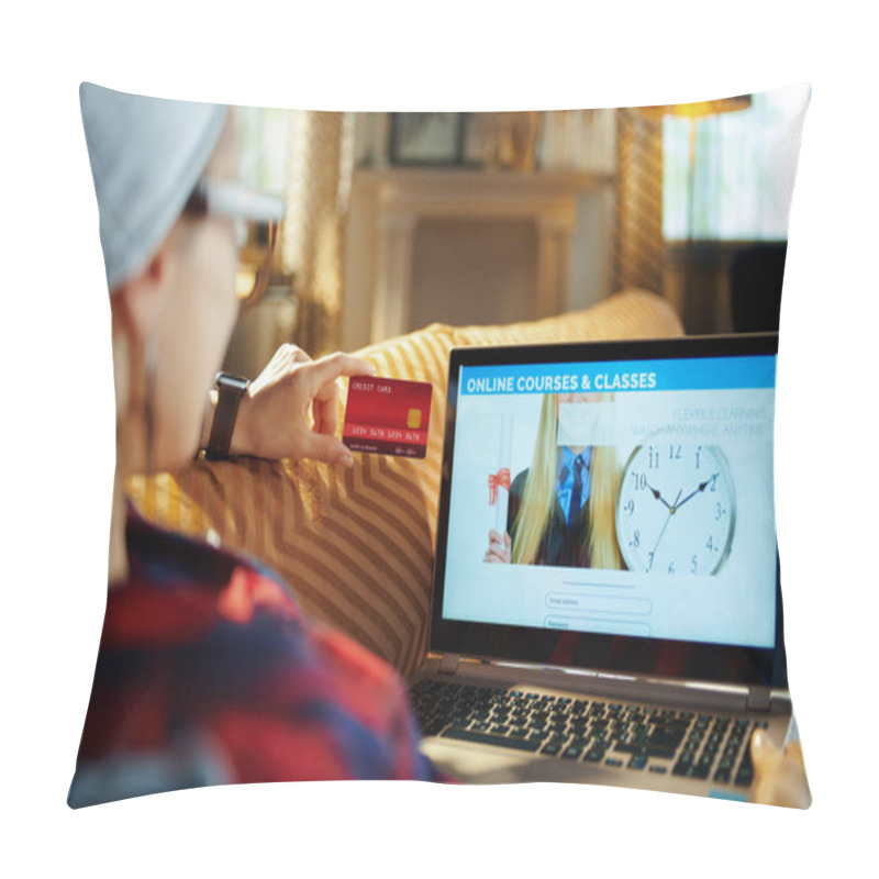 Personality  Hipster With Credit Subscribing To Digital School On Laptop Pillow Covers