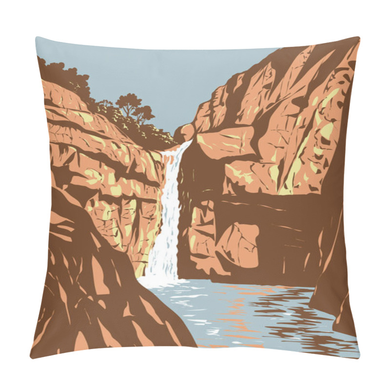 Personality  WPA Poster Art Of Christopher Creek Gorge At The Base Of Mogollon Rim Within Tonto National Forest In Gila County, Arizona, USA Done In Works Project Administration Or Federal Art Project Style Pillow Covers