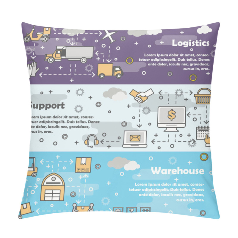 Personality  Logistics Concept Vector Flat Line Art Banner Set Pillow Covers