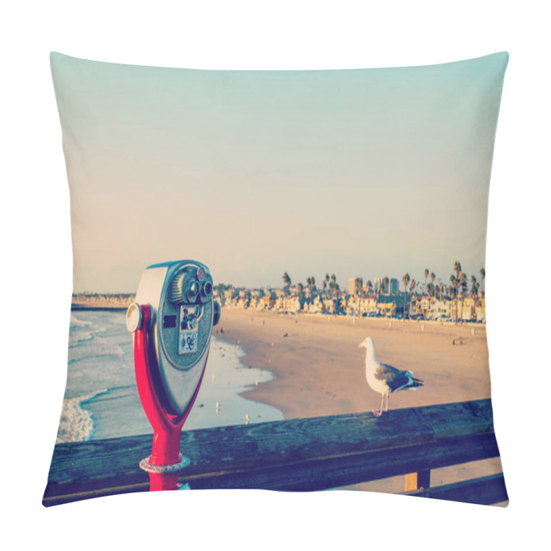 Personality  Binoculars And Seagull In Newport Beach Pier Pillow Covers