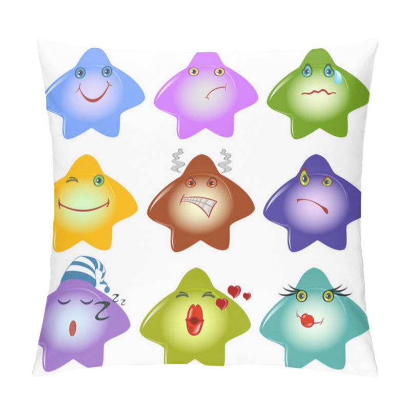 Personality  Set Of Funny Smileys In The Form Stars On White Background. Emotions And Mood. EPS10 Vector Illustration Pillow Covers