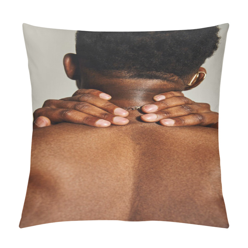 Personality  A Young African American Man Stands Confidently, Showcasing His Toned Physique. His Hands Rest On His Neck, Creating A Striking And Intimate Atmosphere. Soft Lighting Enhances The Mood. Pillow Covers