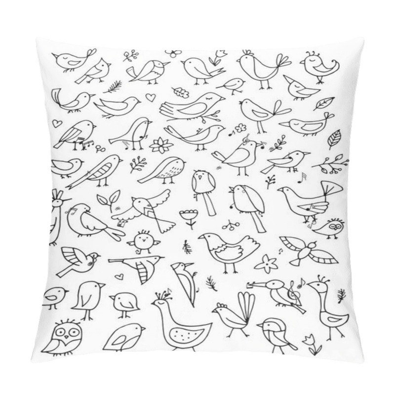 Personality  Birds Collection, Sketch For Your Design. Vector Illustration Pillow Covers