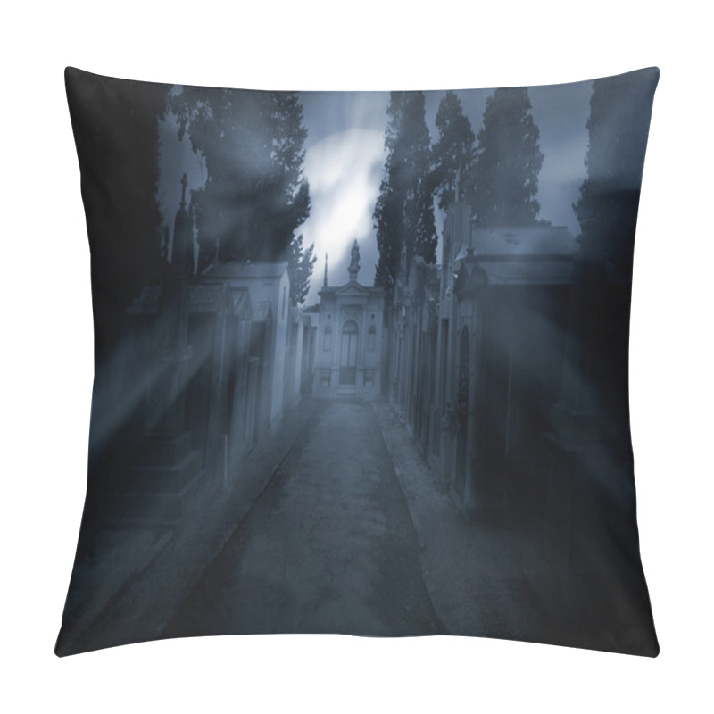 Personality  Cemetery In A Foggy Full Moon Night Pillow Covers