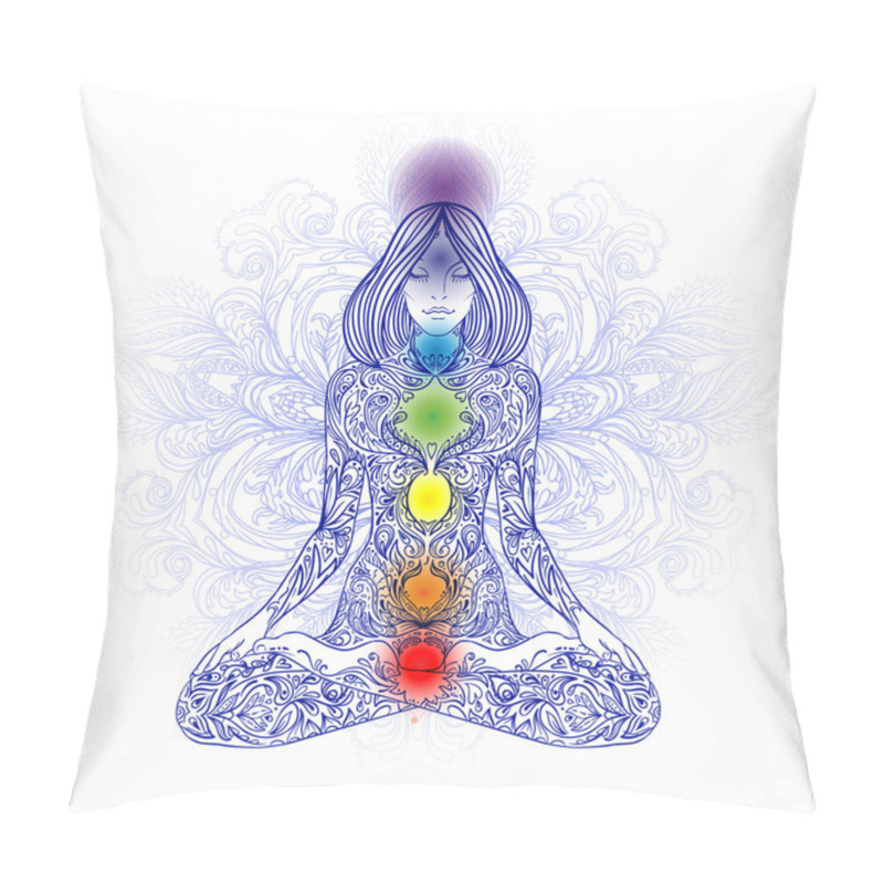 Personality  Woman Silhouette Sitting In Lotus Pose. Pillow Covers