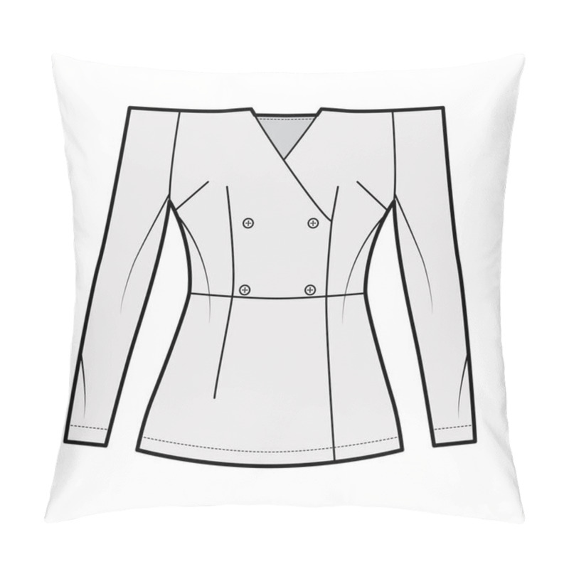 Personality  Off-the-shoulder Double-breasted Top Technical Fashion Illustration With Fitted Silhouette, Long Sleeves, Button Opening Pillow Covers