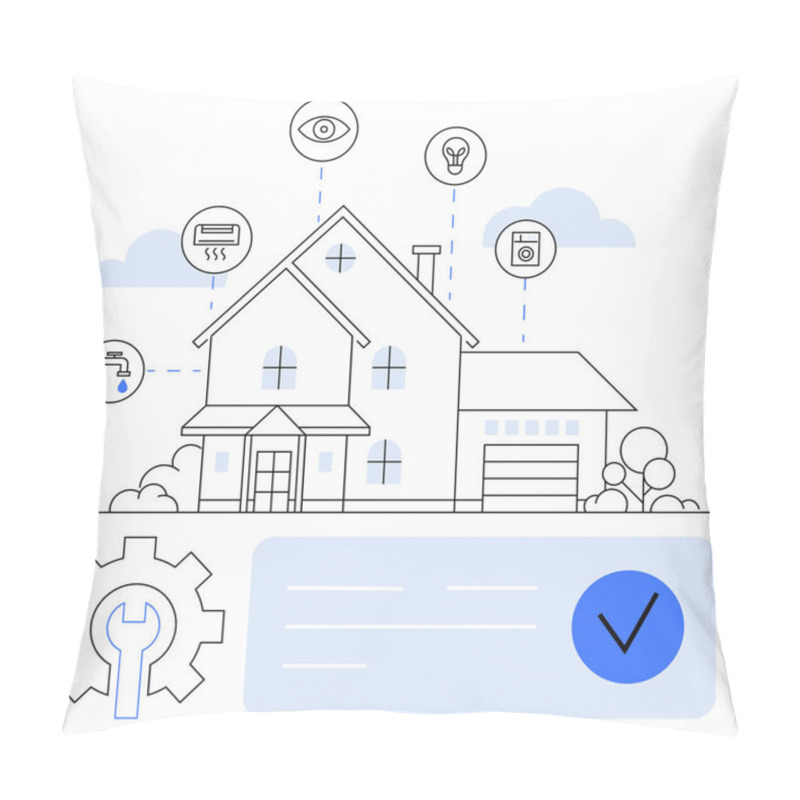 Personality  Modern House With Connected Devices Thermostat, Camera, Light Bulb, Security System, And Faucet. Ideal For Home Automation, Security, Energy Efficiency, Convenience Remote Monitoring Smart Living Pillow Covers