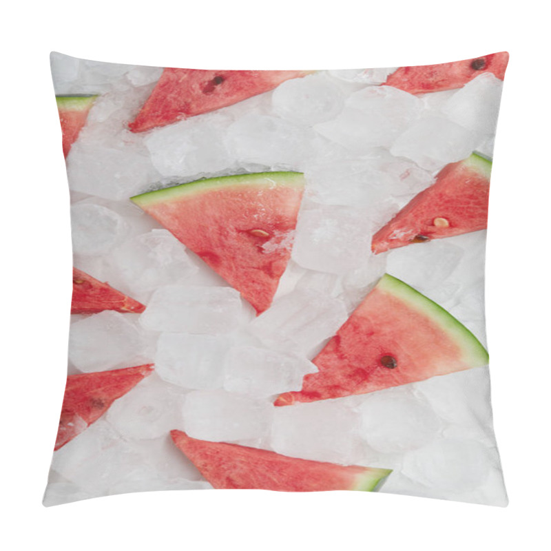 Personality  Flat Lay With Arranged Watermelon Slices Lying On Ice Cubes Pillow Covers