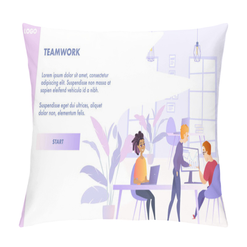 Personality  Flat Illustration Teamwork Group People In Office Pillow Covers