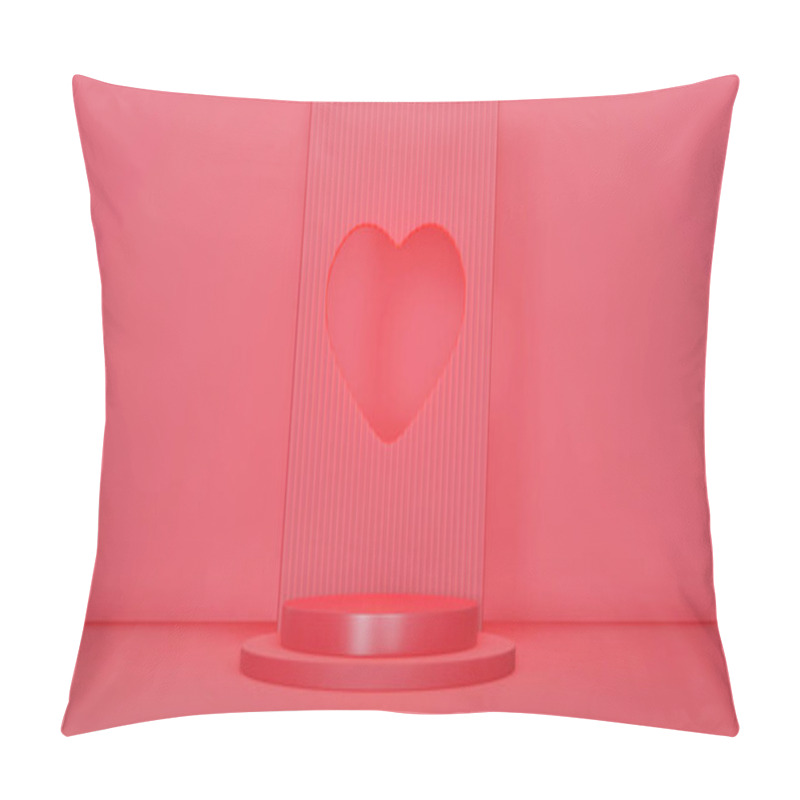 Personality  3d Render Realistic Red And White 3D Cylinder Pedestal Podium With Window Heart Shape Background. Valentine Minimal Scene For Products Showcase, Promotion Display. Abstract Studio Room Platform Design Pillow Covers