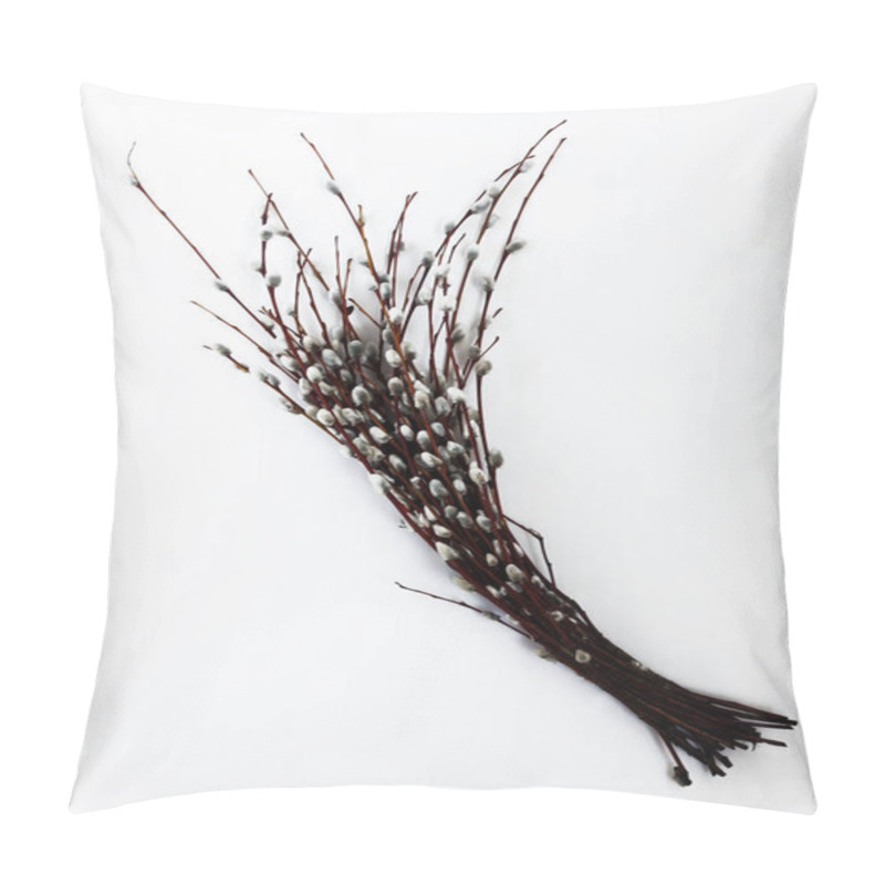 Personality  Branches And Bouquet Of Willow Isolated On White Background Pillow Covers