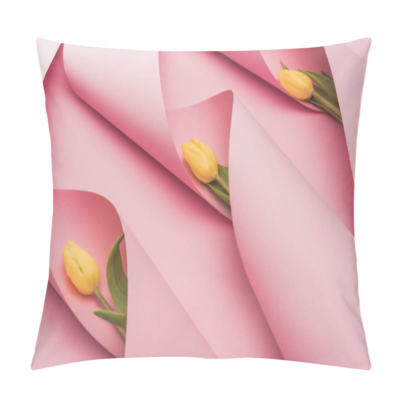 Personality  Yellow Tulips In Paper Swirls On Pink Background Pillow Covers