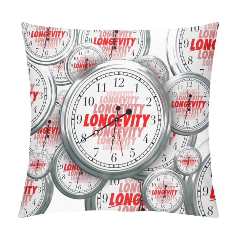 Personality  Longevity Word On Clock Faces As Time Goes By Pillow Covers