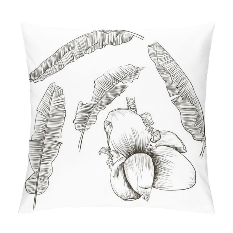 Personality  Set Of Stylized Banana Leaves. Decorative Image With Tropical Foliage, Flowers Pillow Covers