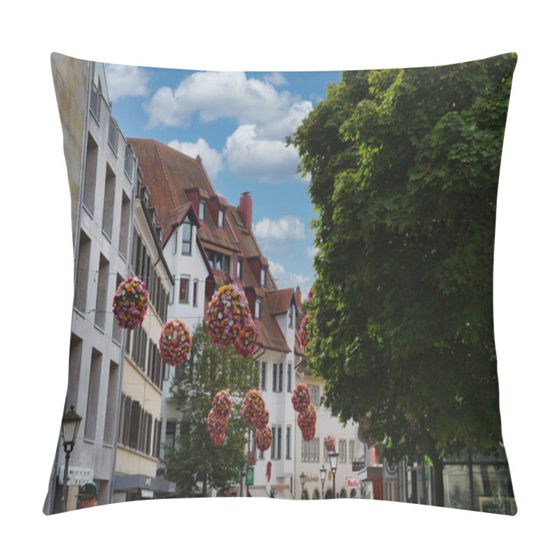 Personality  Picturesque Old Town Street With Flowers, Charming Buildings, And Trees Pillow Covers