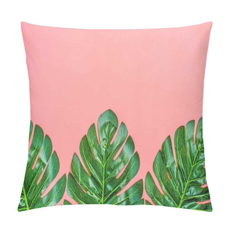 Personality  Beautiful Floral Background Of Tropical Tree Leaves Monstera And Palm, With A Space For Text, Flat Lay Composition Summer, Exotic, Travel, Paradise, Beauty Concept Top View Copy Space. Pillow Covers