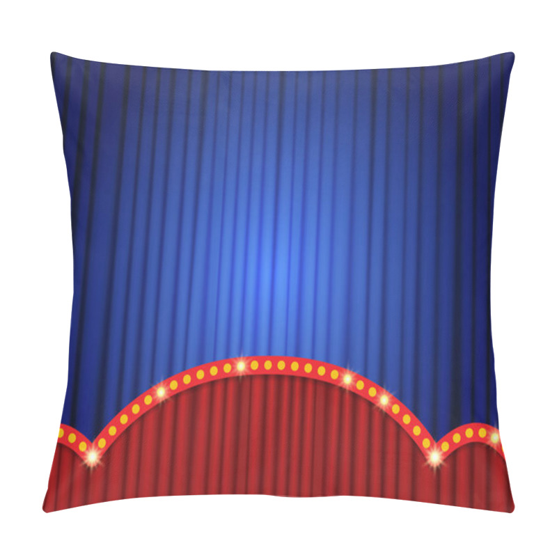 Personality  Background With Blue And Red Curtain. Design For Presentation, Concert, Show Pillow Covers