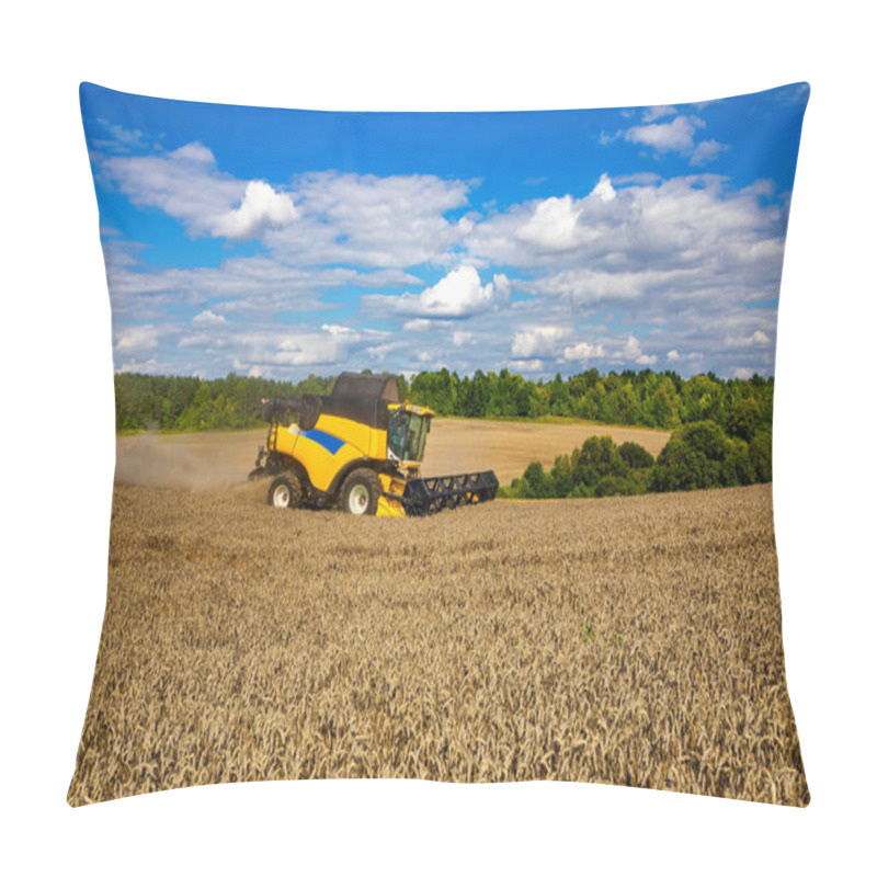 Personality  Combine Harvester Harvesting Ripe Wheat. Harvesting In Ukraine During The War And The World Crisis For Grain. Pillow Covers