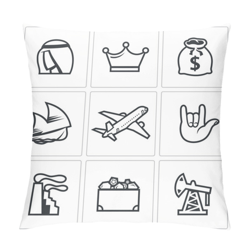 Personality  The Wealth Of Arab Sheikhs Icons Set. Vector Illustration. Pillow Covers