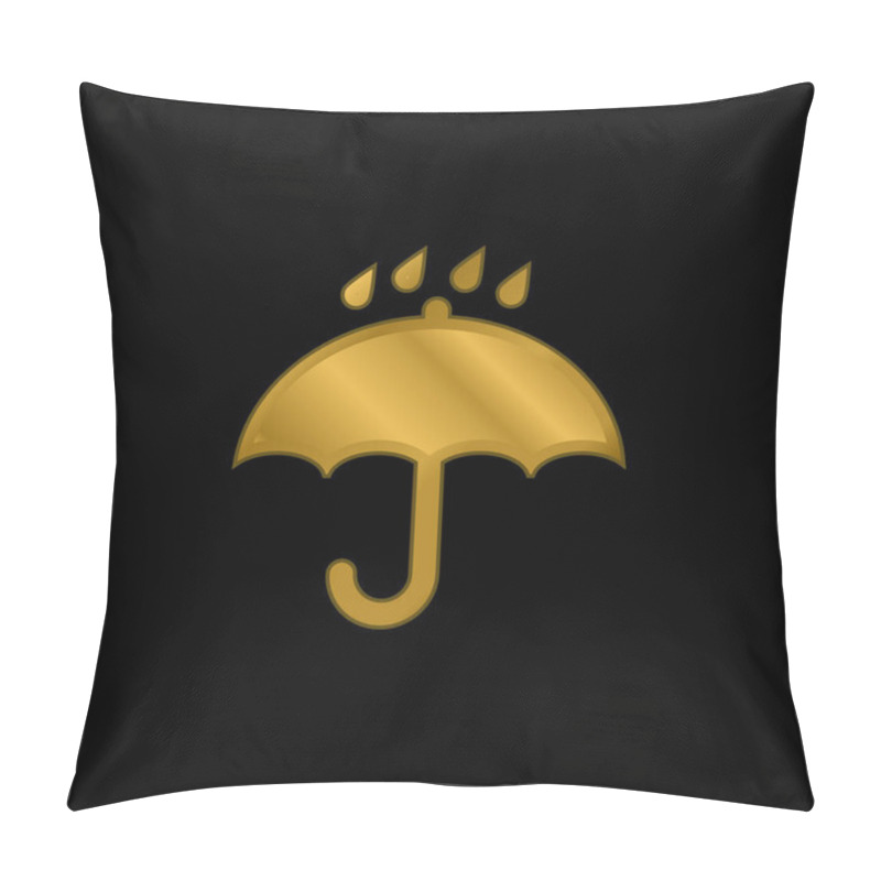 Personality  Black Opened Umbrella Symbol With Rain Drops Falling On It Gold Plated Metalic Icon Or Logo Vector Pillow Covers